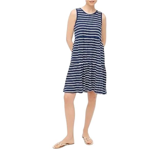 J. Crew Factory Striped Tiered Knit Dress Large Blue White NWT - Picture 1 of 6